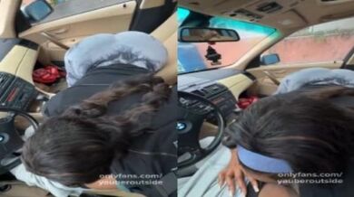 Moti gand wali ladki car me blowjob deti hai college boy ko